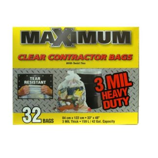 Garbage Bag Maximum Contractor Clear 3MIL 33×48″